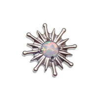Implant grade titanium white opal sun hinge clicker body jewelry in 16g with 8mm or 10mm size for ear or cartilage piercings.
