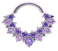 Amethyst CZ 16G titanium clicker body jewelry for daith and septum piercings, featuring a sparkling amethyst cubic zirconia design.