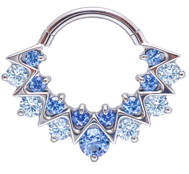Blue CZ 16G titanium clicker jewelry for daith and septum piercings, by Body Clickers Body Jewelry.