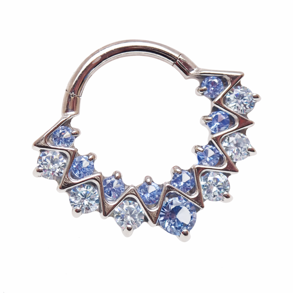 Blue CZ titanium clicker for daith or septum, 16G, from Body Clickers Body Jewelry, featuring a sleek implant design.