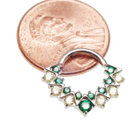 Green CZ 16G titanium clicker jewelry for daith and septum piercings, from Body Clickers Body Jewelry
