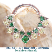 Green CZ 16G titanium daith and septum clicker jewelry from Body Clickers Body Jewelry, featuring a sleek implant design.