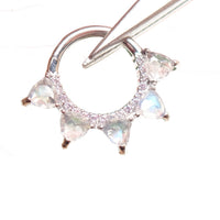 Moonstone implant grade titanium clicker jewelry in 16g, 8mm size, featuring a sleek design and smooth finish for body piercing.