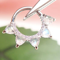 Moonstone implant-grade titanium clicker jewelry in 16g size with 8mm diameter, designed for body piercing.