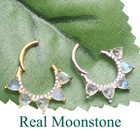 Moonstone implant grade titanium clicker jewelry in 16g size with 8mm diameter, designed for body piercings and body jewelry.