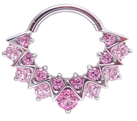 Pink CZ 16G titanium clicker jewelry for daith and septum piercings, featuring a stylish design by Body Clickers Body Jewelry.
