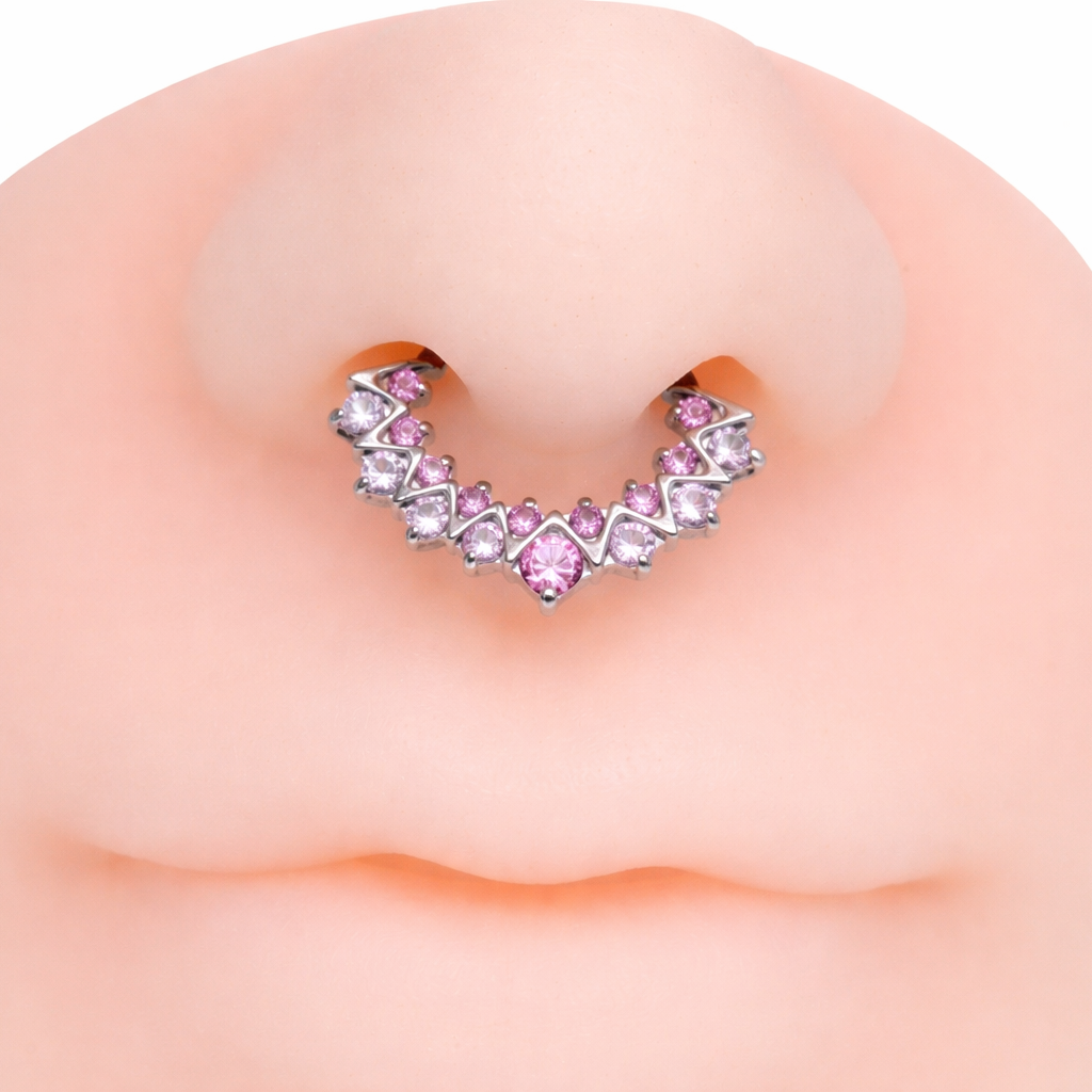 Pink CZ titanium clicker for daith and septum piercings, Body Clickers Body Jewelry 16G implant style.