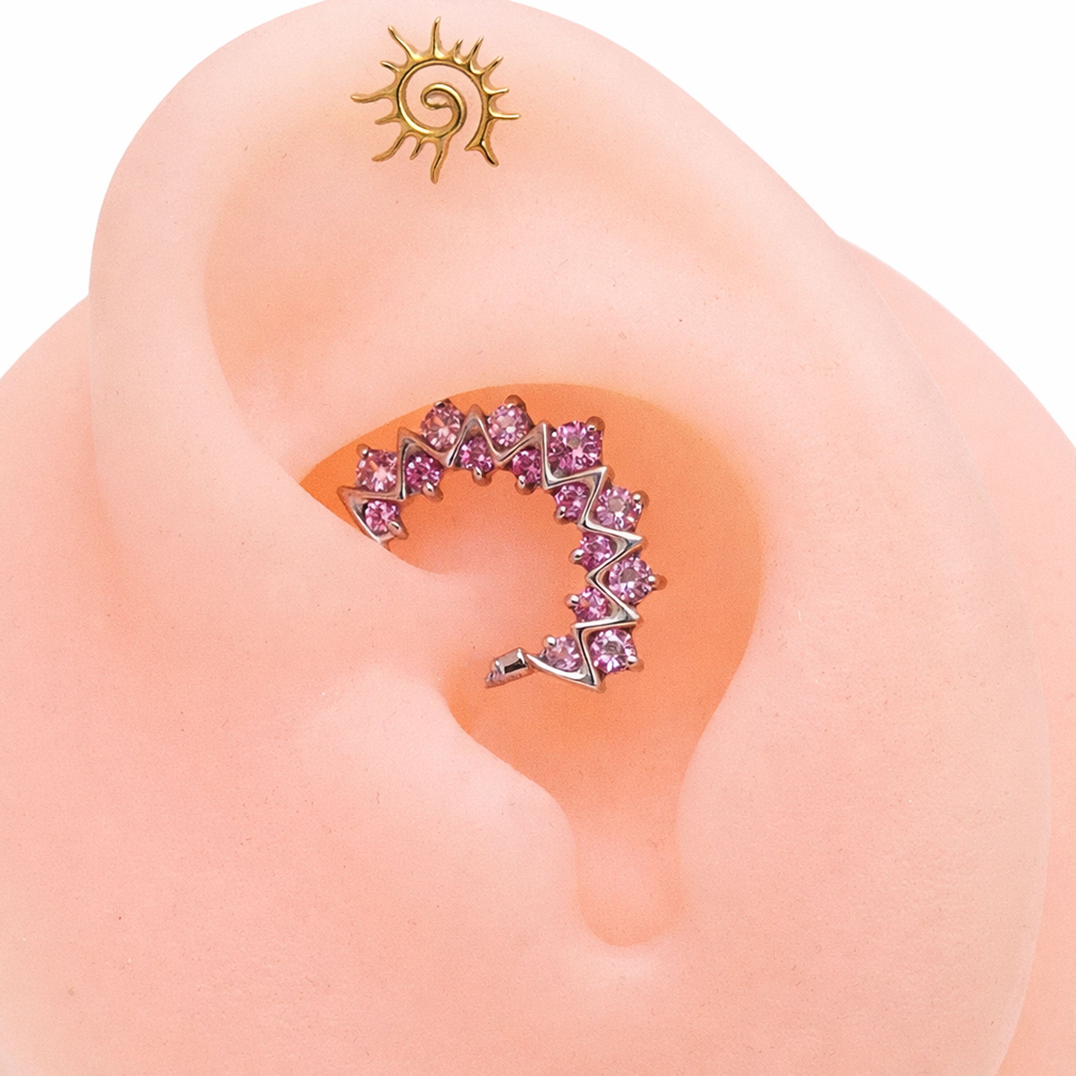Pink CZ 16G titanium clicker jewelry for daith and septum piercings, from Body Clickers Body Jewelry.