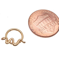 Gold titanium snake clicker jewelry in 16 gauge and 8mm size, featuring a sleek, curved design for body piercing adornment.