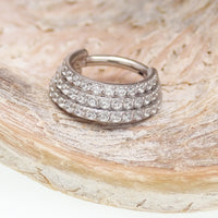 Titanium stacked clicker body jewelry with CZ stones, 16g gauge and 8mm diameter, from Body Clickers Body Jewelry.