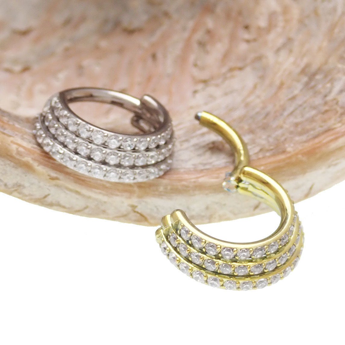 Titanium stacked clicker with CZ stones, 16g, 8mm, body jewelry featuring sparkling cubic zirconia accents