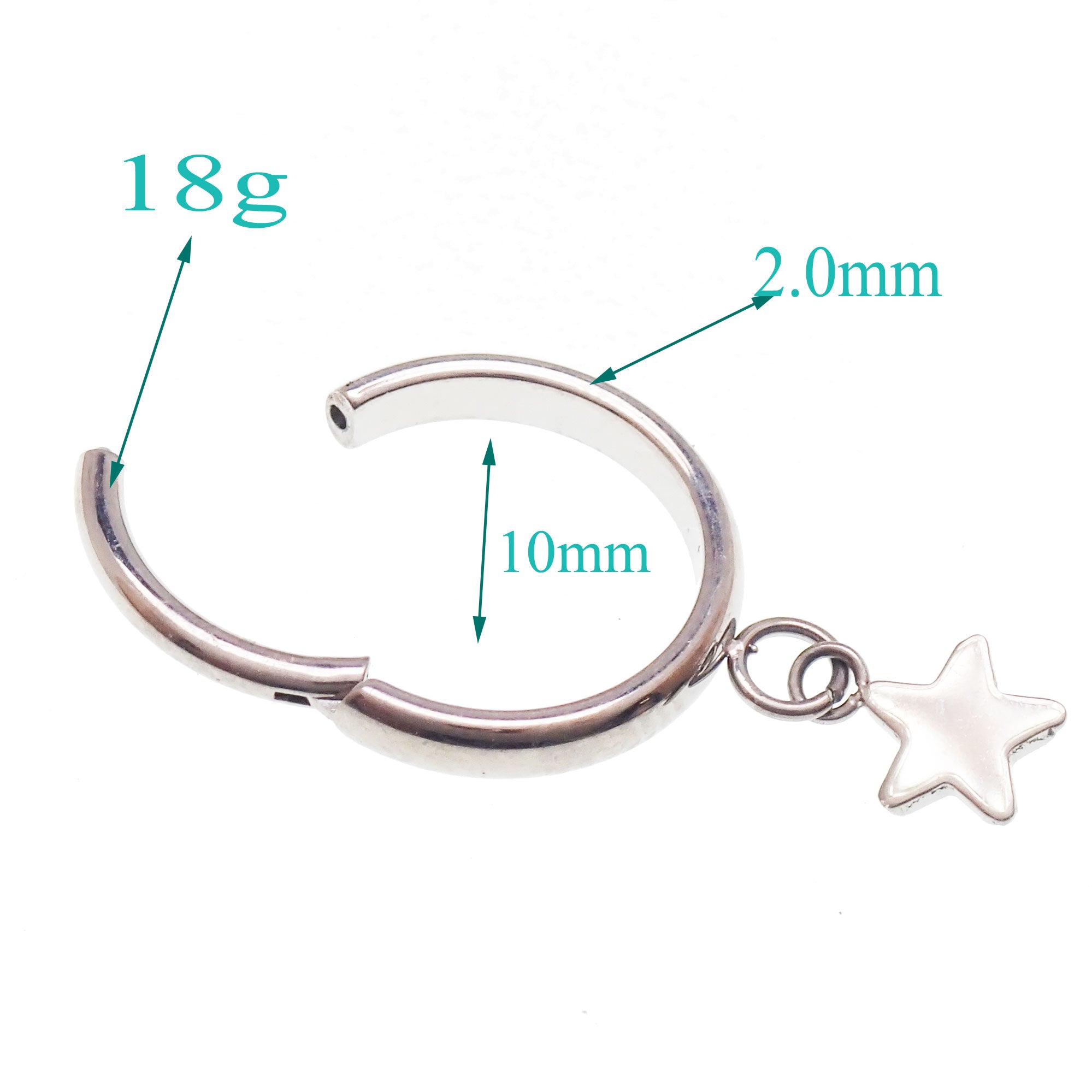 18g titanium moon or star clicker hoop with charm, Body Clickers Body Jewelry, implant-grade body jewelry for pierced ears or cartilage.