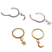 18g titanium moon or star clicker hoop with charm, body jewelry by Body Clickers, suitable for cartilage piercing.