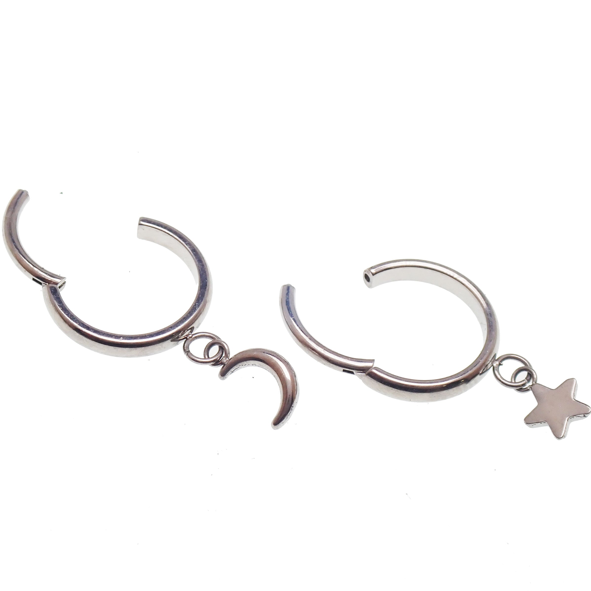 18g titanium moon or star clicker hoop with charm, Body Clickers Body Jewelry, implant-grade body jewelry for piercings.