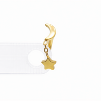 Gold 16g titanium internally threaded curve barbell with moon and star chain, eyebrow and rook jewelry from Body Clickers Body Jewelry.
