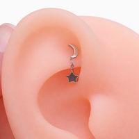 Titanium 16g internally threaded curve barbell with moon and star chain for eyebrow and rook piercings by Body Clickers Body Jewelry