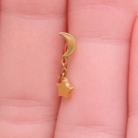 Titanium internally threaded curve barbell with moon and star chain for eyebrow or rook piercings, Body Clickers Body Jewelry.