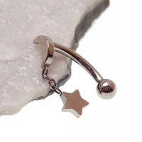 Silver 16g titanium internally threaded curve barbell with moon and star chain for eyebrow or rook piercings by Body Clickers Body Jewelry