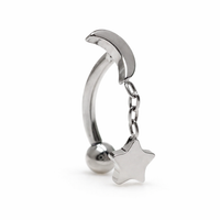 16g titanium internally threaded curve barbell with moon and star chain for eyebrow and rook piercings by Body Clickers Body Jewelry