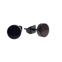 Pair of black PVD titanium disc earrings for body jewelry, 20g implant-style earrings by Body Clickers.
