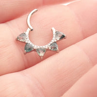Moss agate and cubic zirconia hinged clicker body jewelry in 16g, featuring natural stone and sparkling accents.