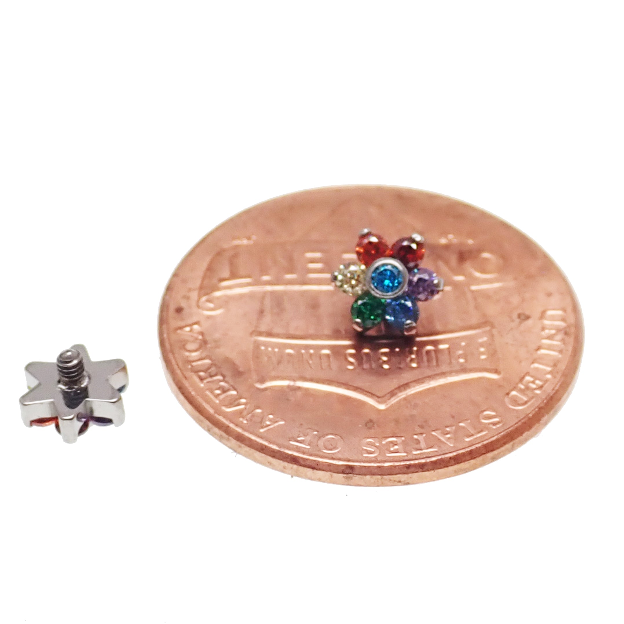 Multi CZ flower belly dermal top by Body Clickers Body Jewelry, loose 14g dermal or belly piercing with floral design.