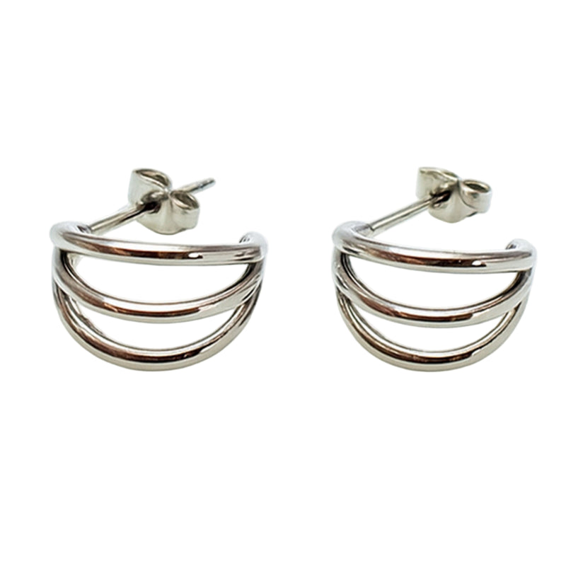 Triple hoop stud earrings by Body Clickers, hypoallergenic titanium earrings with implant-grade material and sleek design.