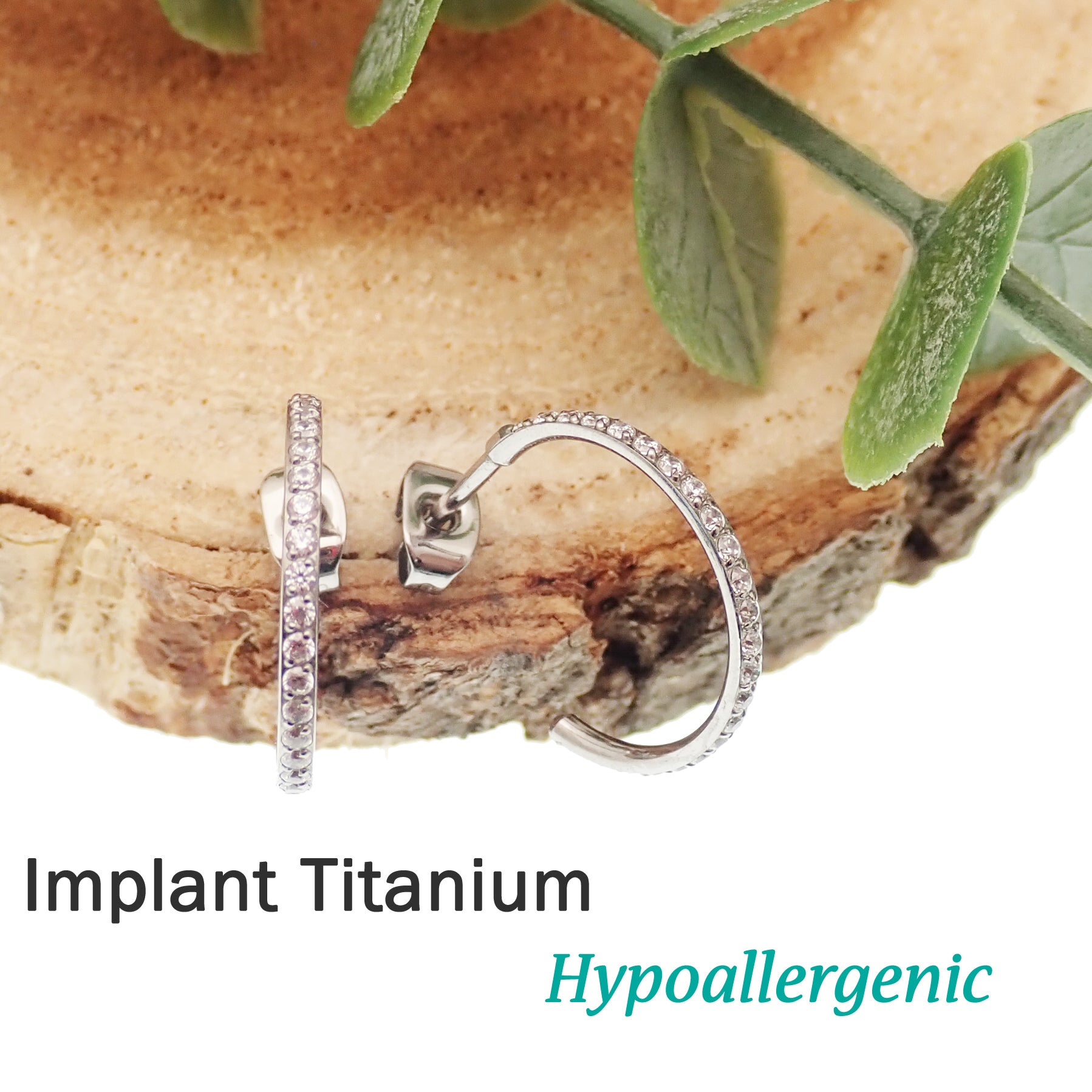 Pair of Body Clickers titanium hoop earrings with simple CZ stones, suitable for implant jewelry, shown in a close-up image.