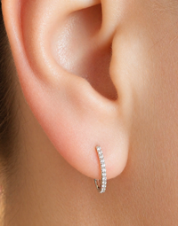 Pair of Body Clickers titanium hoop earrings with simple cubic zirconia accents, designed for implant jewelry.