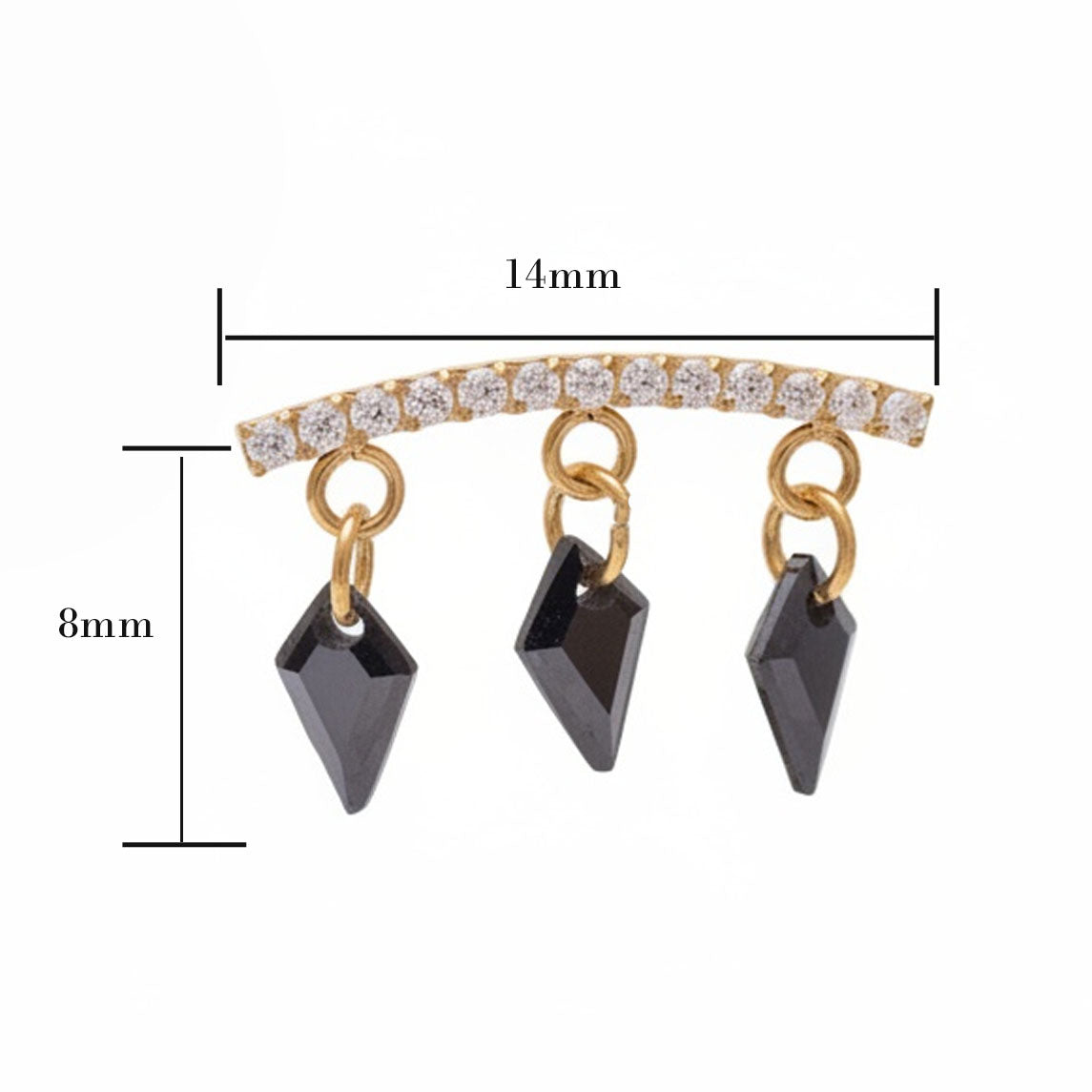 Titanium push fit threadless flat back helix piercing with gold black CZ from Body Clickers Body Jewelry, showcasing the flat back design