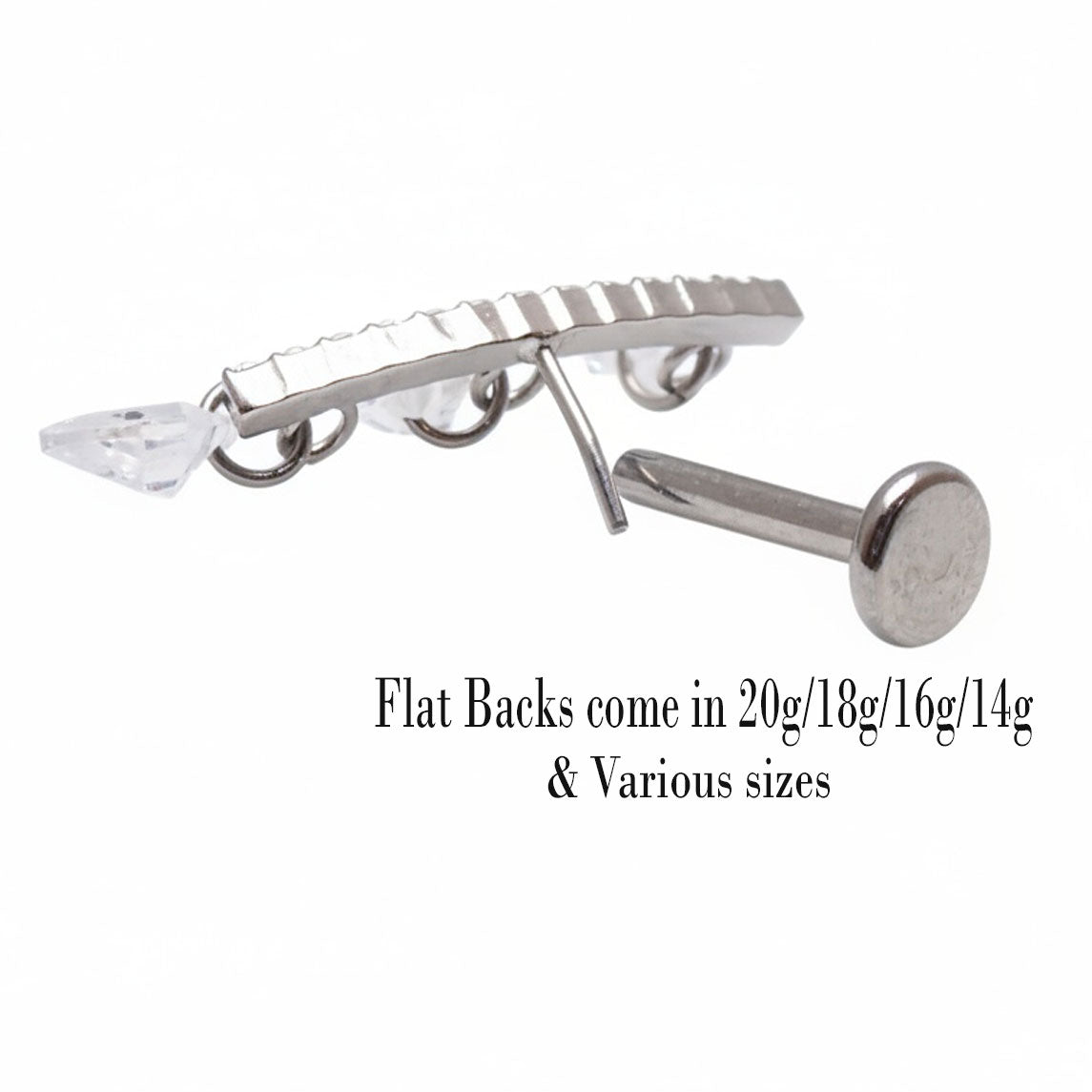 Titanium push fit threadless flat back helix piercing by Body Clickers Body Jewelry with black PVD finish and cubic zirconia accents.