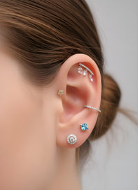Titanium push fit threadless flat back helix piercing with black PVD finish and cubic zirconia from Body Clickers Body Jewelry