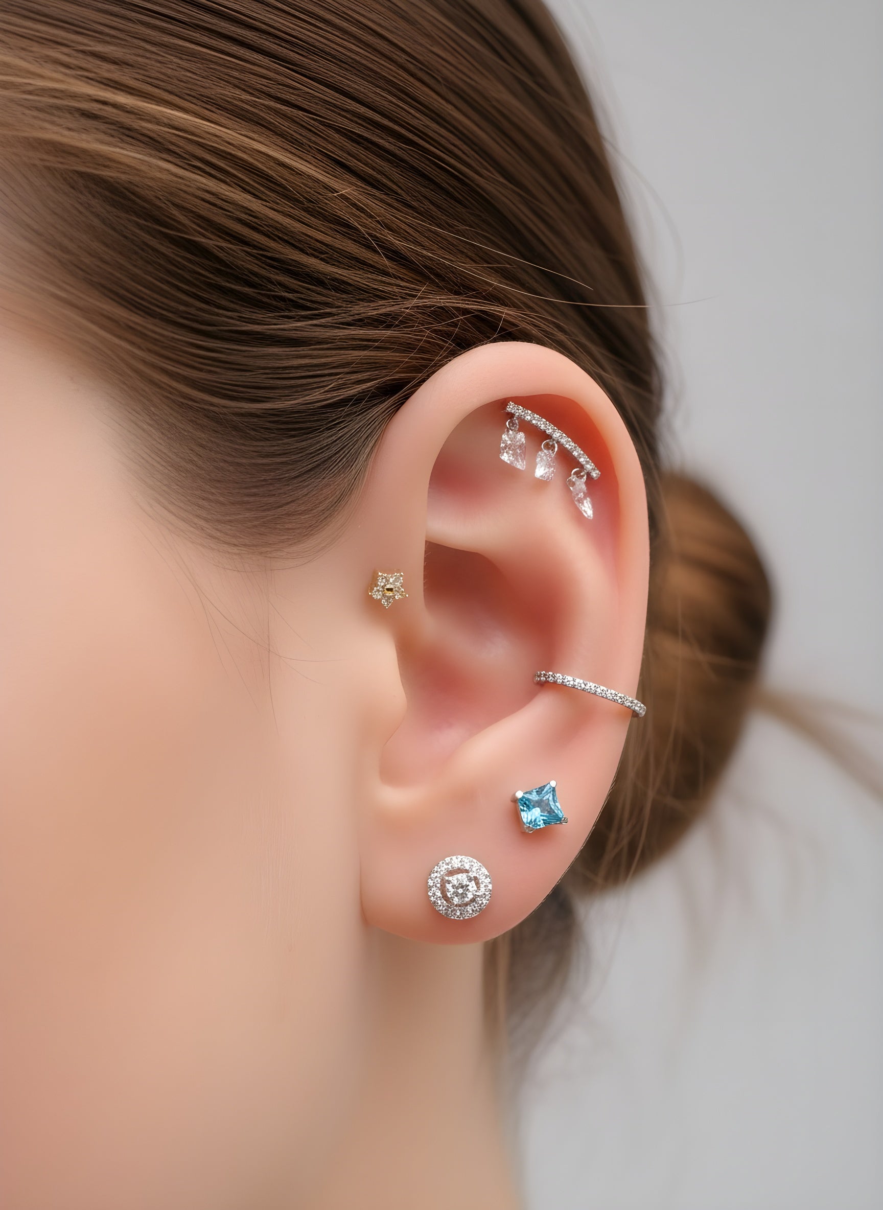 Titanium push fit threadless flat back helix piercing with black PVD finish and cubic zirconia from Body Clickers Body Jewelry