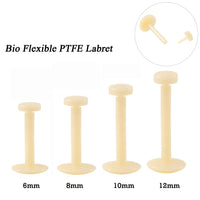 Pair of Body Clickers hypoallergenic Bio Flexible PTFE flat back labret piercings, 16g, 6mm, for discreet body jewelry.