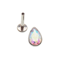 Large CZ teardrop flat back body jewelry by Body Clickers in 14g, 16g, 18g with garnet-colored CZ and 6mm size.