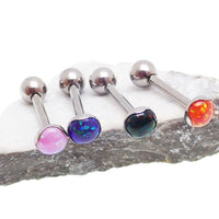 Orange gemstone 14g titanium tongue or cheek barbell piercing with a 12mm length from Body Clickers Body Jewelry.