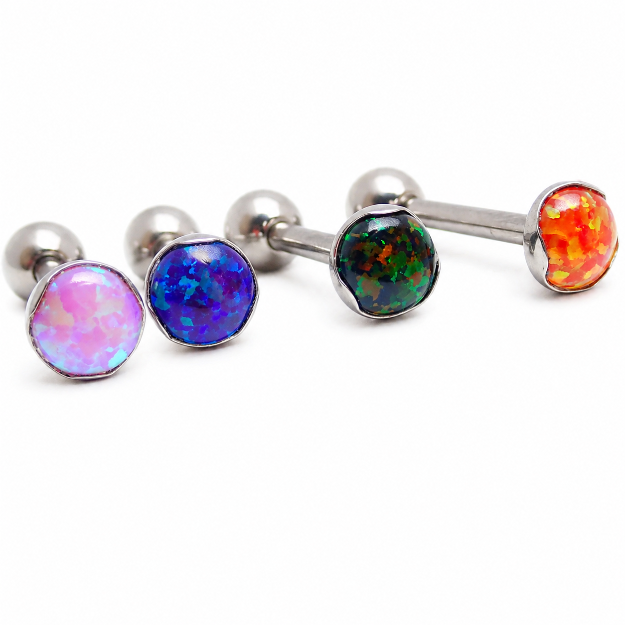 14g titanium tongue or cheek barbell piercing with orange gemstone, 12mm length, from Body Clickers Body Jewelry.