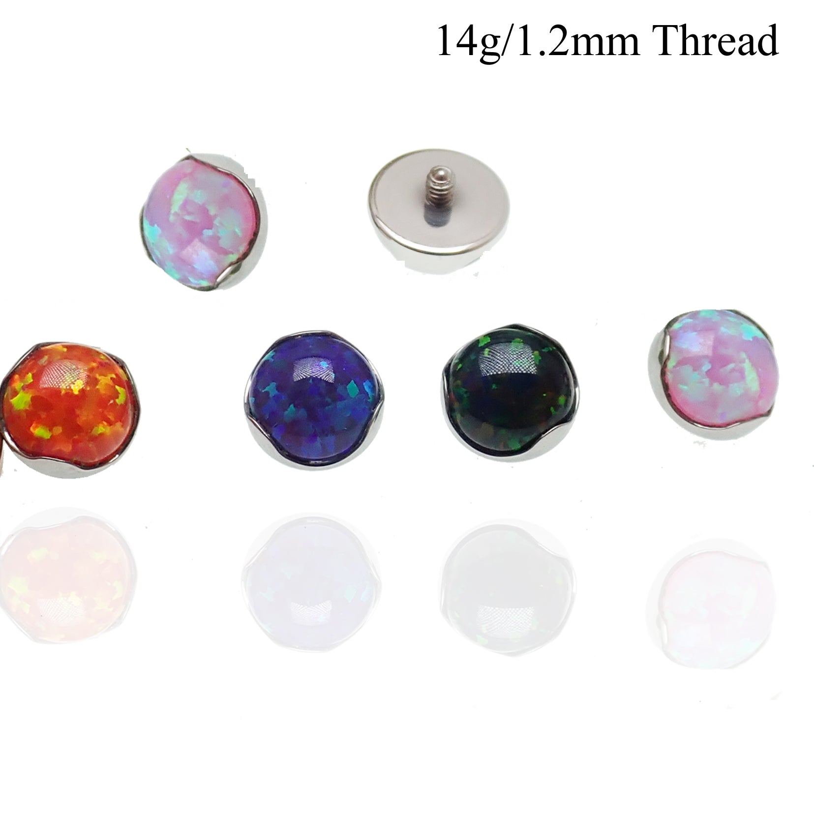 Titanium dermal top with 5mm opal gemstone, bezel set, for body jewelry, by Body Clickers Body Jewelry, featuring a wave design.