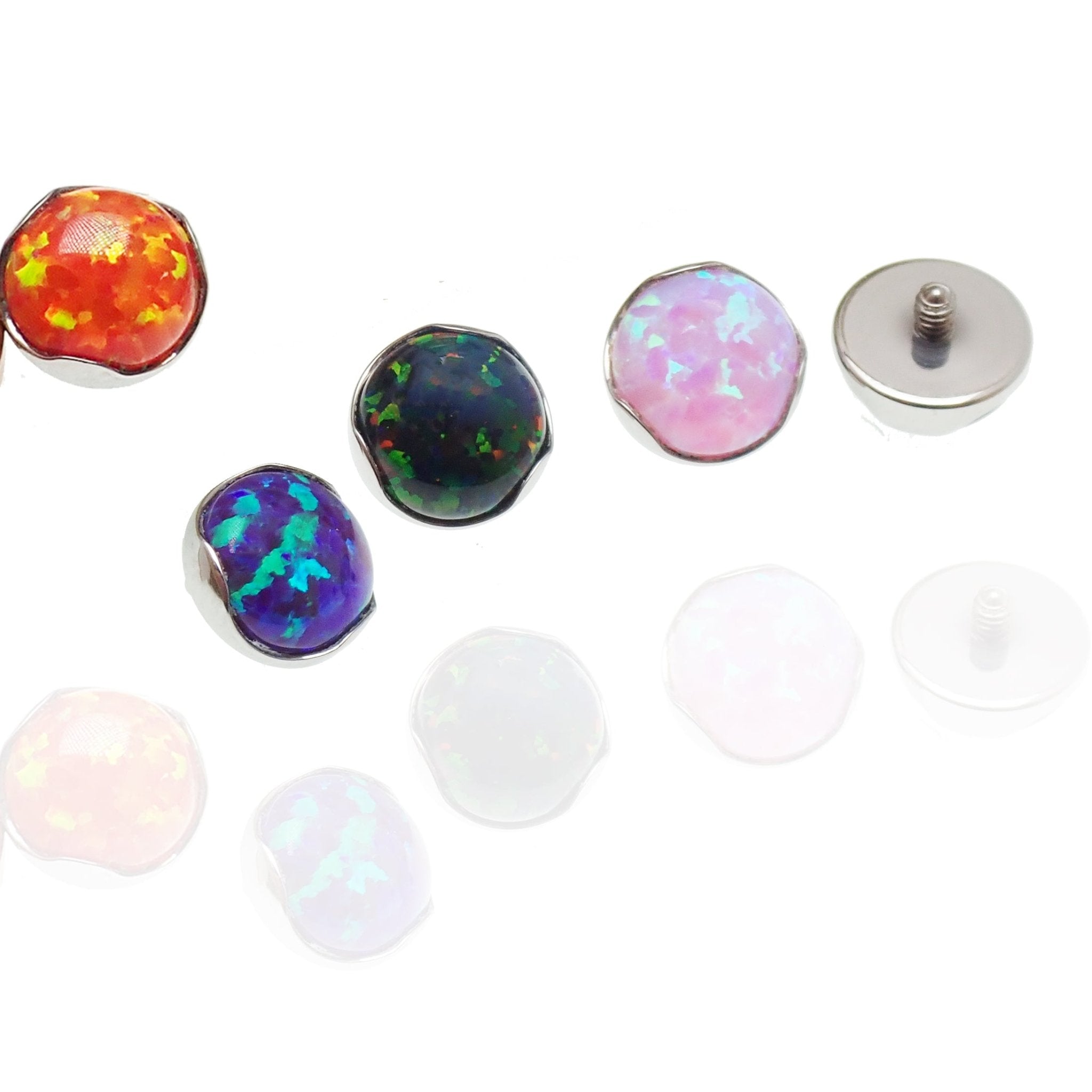 14g Body Clickers gemstone dermal top featuring a 5mm opal wave bezel set in 14-gauge jewelry.