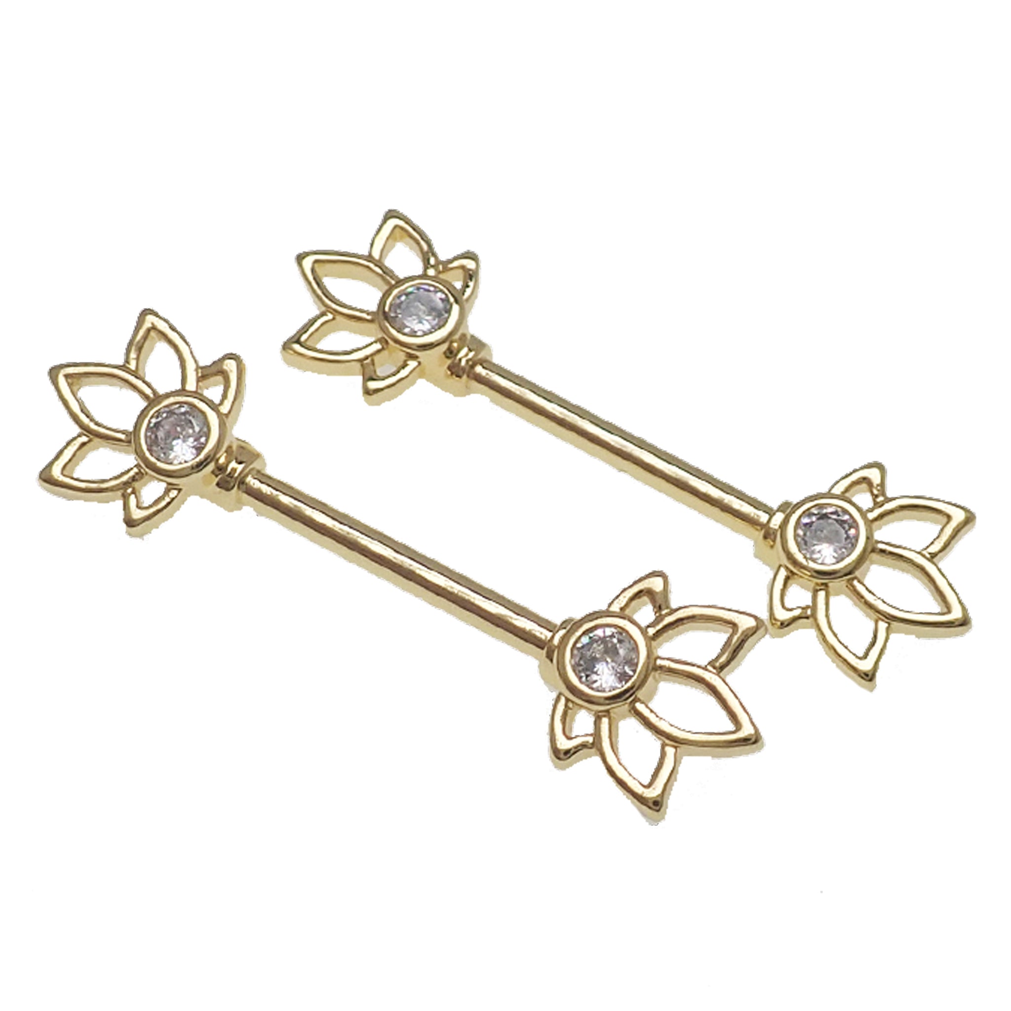 Gold, rose gold, and silver steel nipple bar body jewelry, 14g, featuring sleek, polished design from Body Clickers.