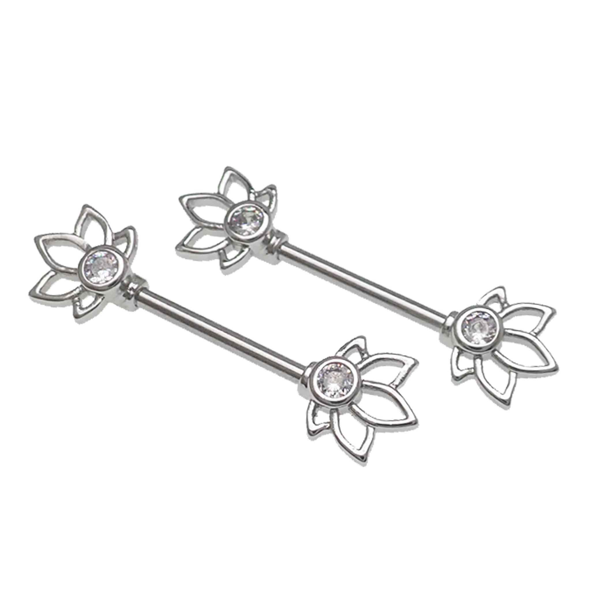 Gold, rose gold, and silver steel nipple bar body jewelry in 14g, featuring a sleek, curved design with shiny finishes.
