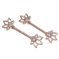Gold, rose gold, and silver steel nipple bar jewelry in 14g with sleek, polished design from Body Clickers.
