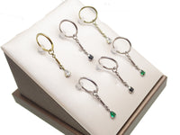Green 8mm 20g titanium hoop earring with charm dangle, body jewelry by Body Clickers.