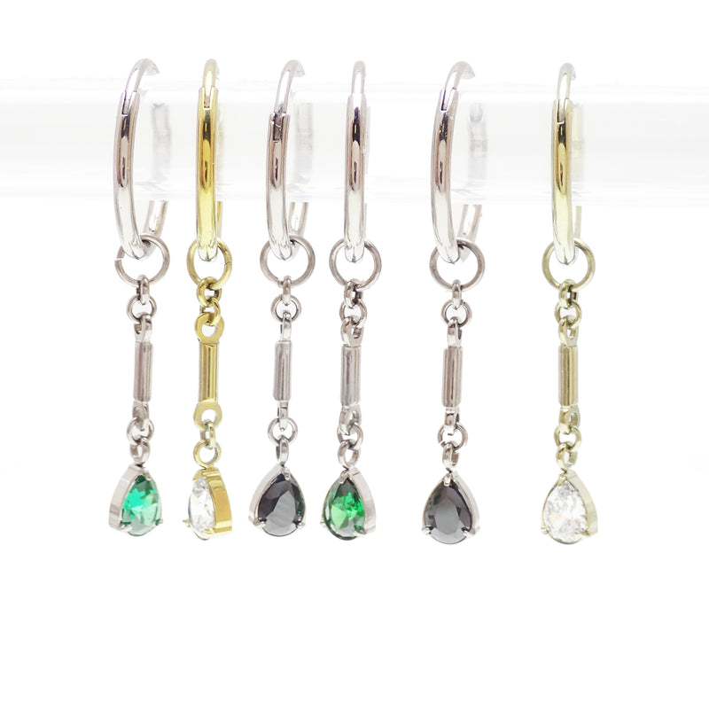 Green 8mm 20g titanium hoop earring with charm dangle, Body Clickers Body Jewelry.