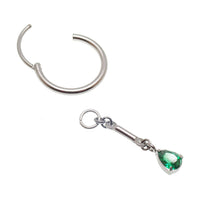 Green 8mm 20g titanium hoop earring with dangle charm from Body Clickers Body Jewelry, suitable for cartilage or ear piercing.