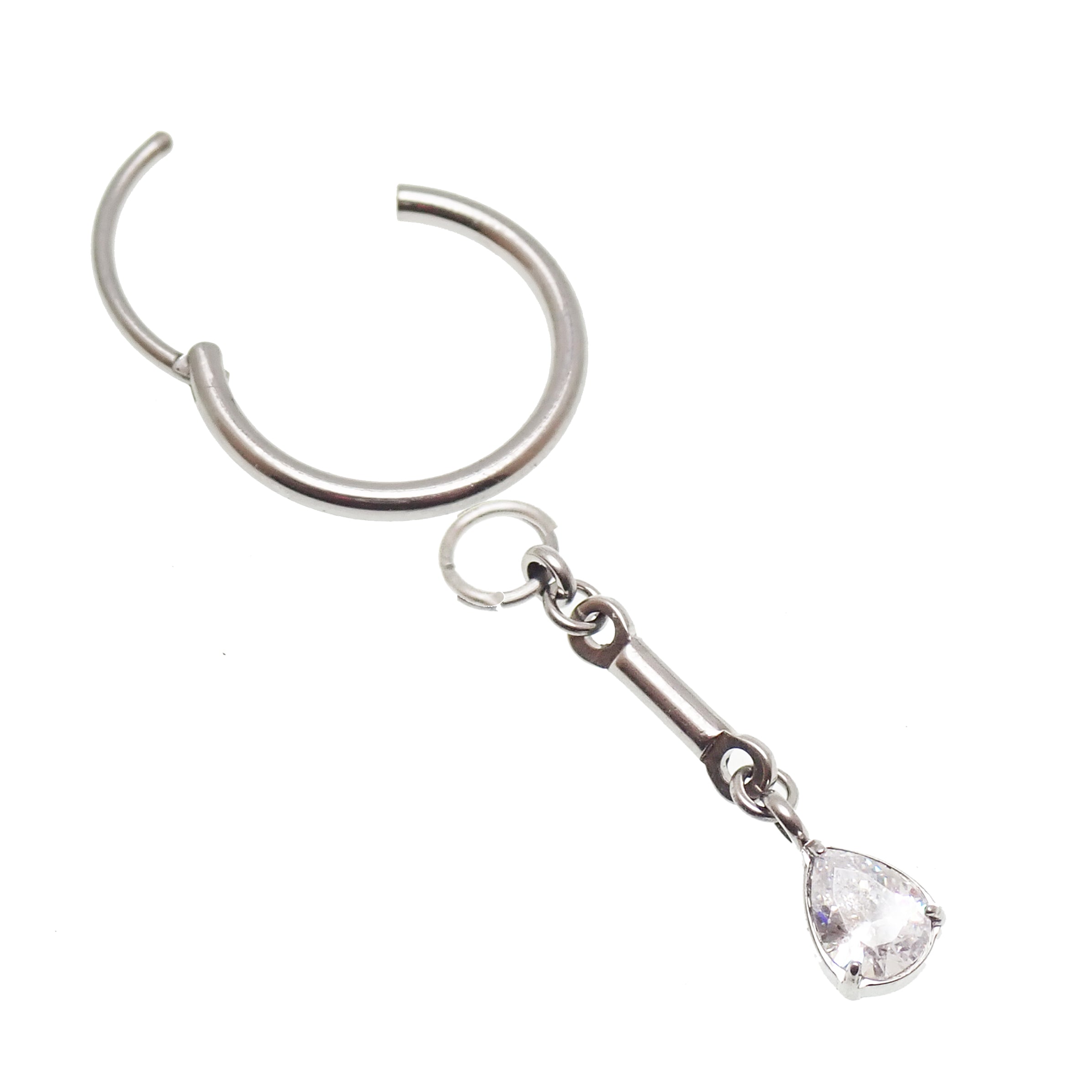 Green 8mm 20g titanium hoop earring with charm dangle from Body Clickers Body Jewelry, featuring a sleek, lightweight design.