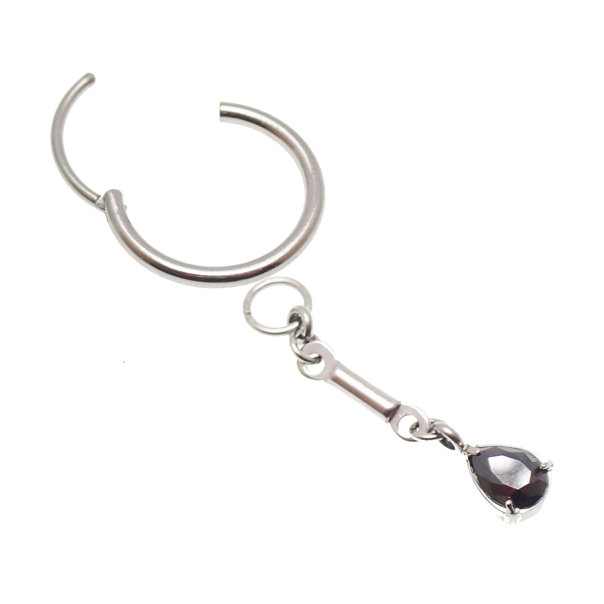 Green 8mm 20g titanium hoop earring with charm dangle, from Body Clickers Body Jewelry.