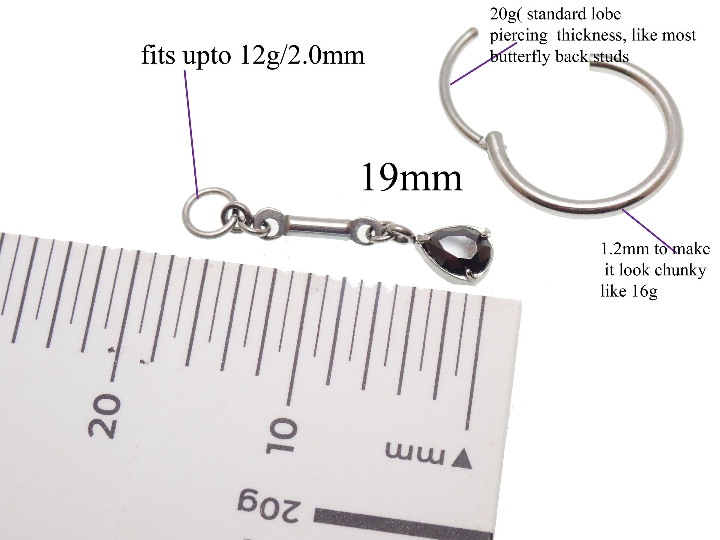 Green 8mm 20g titanium hoop earring with charm dangle, body Clickers Body Jewelry, lightweight and stylish body jewelry accessory.
