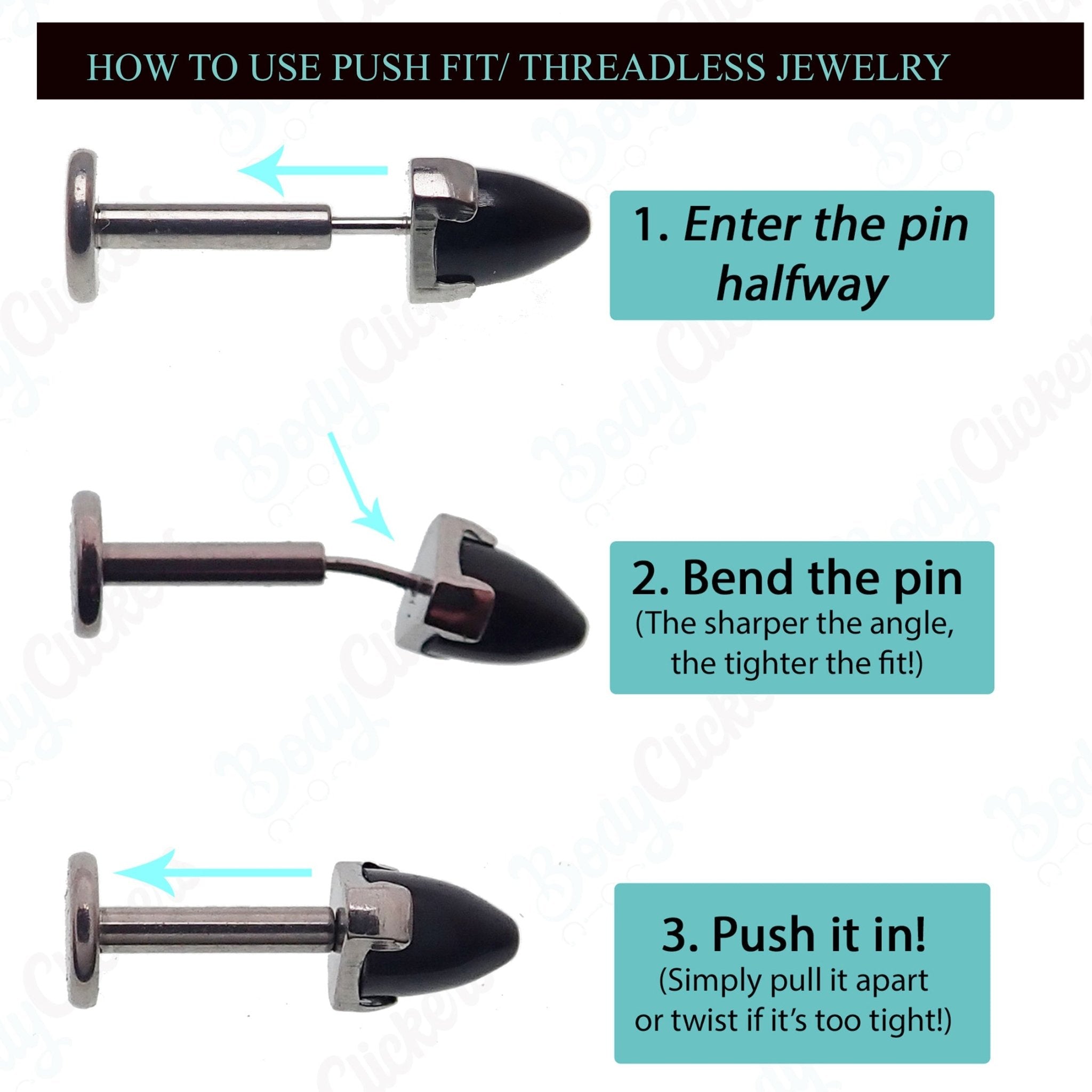 Trinity cluster threadless piercing, 20g,18g,16g,14g flatback - Body Clickers Body Jewelry