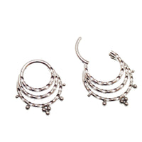 Hammered 3-tier hinged clicker jewelry by Body Clickers with 8mm and 10mm beads, featuring a hammered beaded design.